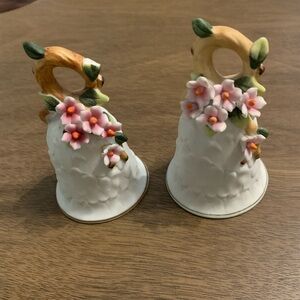 Lefton Set of 2 Ceramic Bells with Pink Floral Design